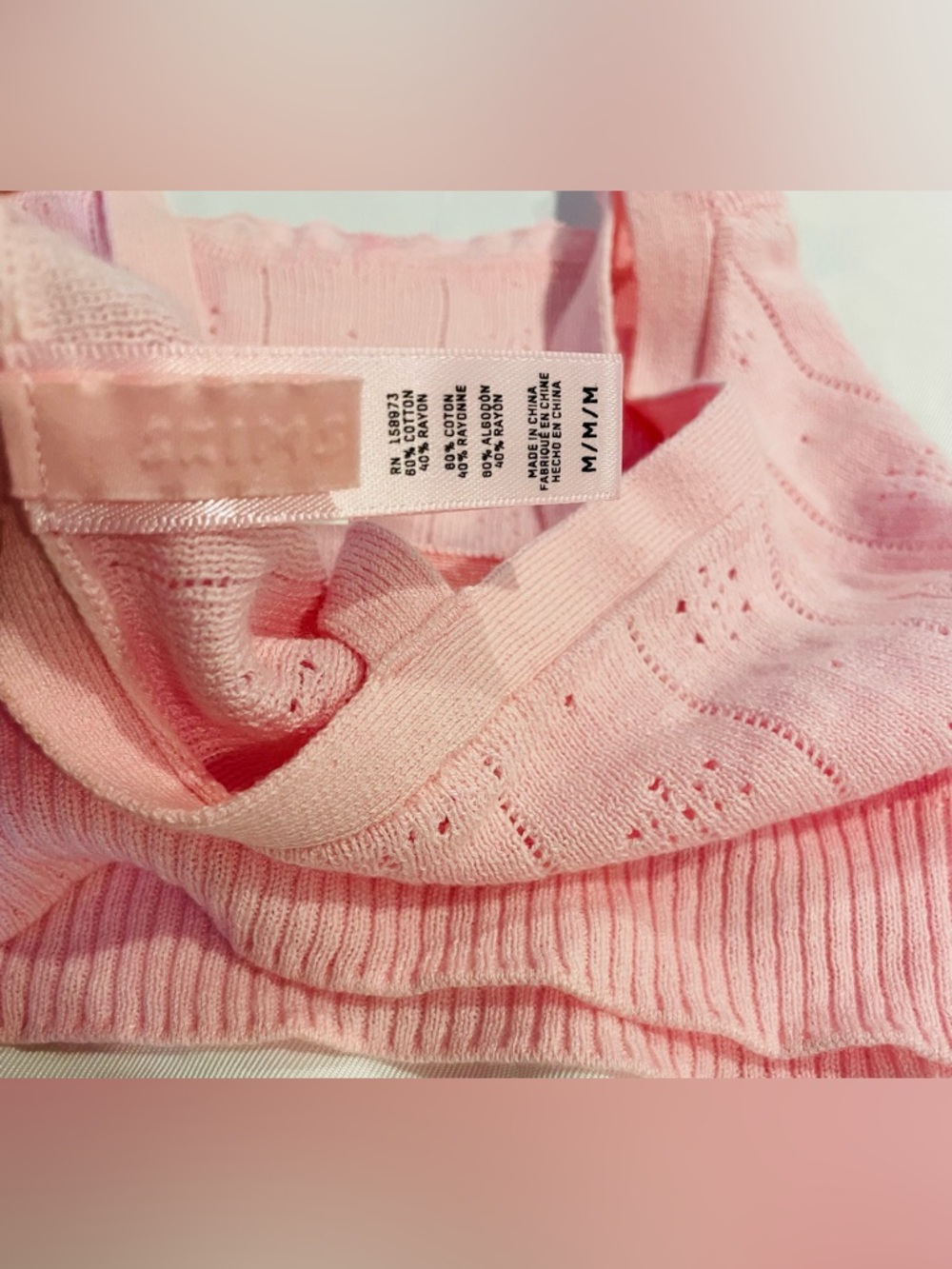 SKIMS Cotton Sweater Pointelle Bralette, baby pink color, size medium - Picture 7 of 7